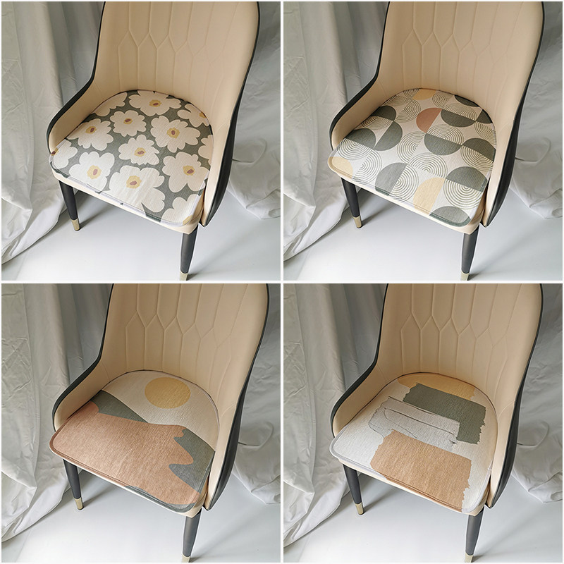 简约夏天凉爽马蹄形皮餐椅垫冰丝 原木风绿色半圆u型沙发椅薄坐垫