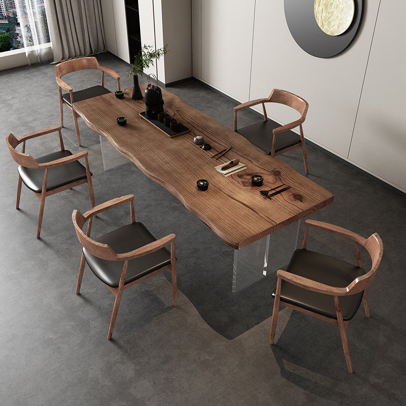 侘寂风实木茶桌椅组合现代简约大板泡茶桌悬浮亚克力阳台茶桌茶台