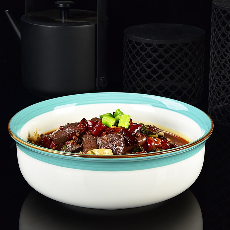 东南亚风墨绿色陶瓷深汤碗饭店毛血旺水煮鱼碗商用加厚加深圆汤盆
