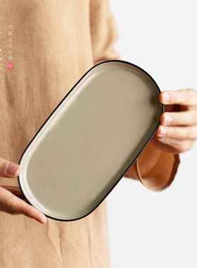 民窑雕花小托盘复古风磁州窑茶托青灰釉小茶盘壶承陶瓷干泡茶具