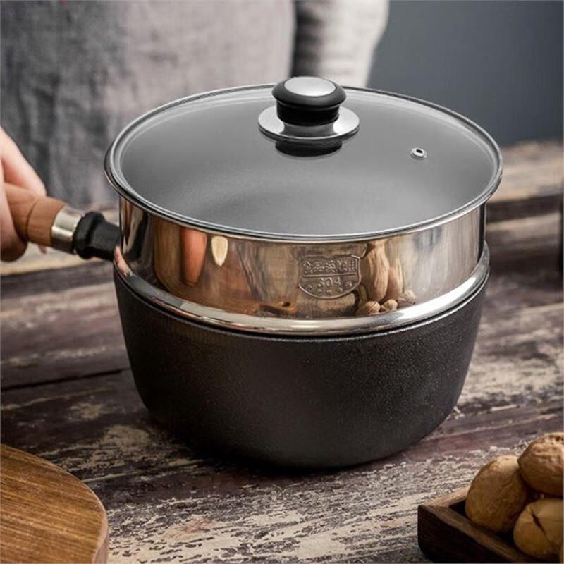 无涂层铸铁奶锅宝宝辅食补铁汤锅不粘婴幼儿小锅热牛奶煮面炖炸锅