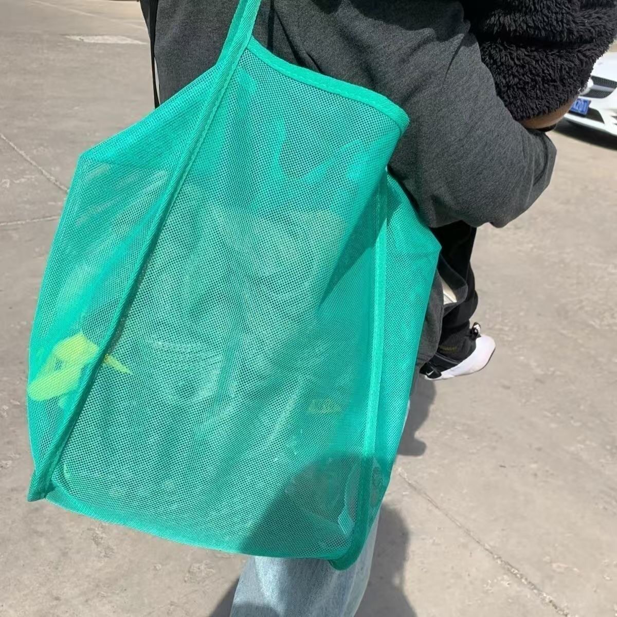 新款透明网纱单肩挎包时尚轻便大容量百搭购物袋网格沙滩包