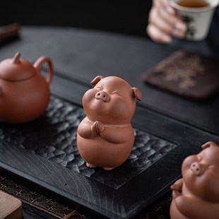 饰品生肖摆设 创意紫砂小猪茶宠摆件精品可爱茶玩治愈系茶桌茶盘装