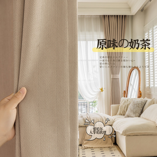 客厅绍兴柯桥日式 雪尼尔窗帘卧室全遮光2022新款 人字纹遮光帘拼接