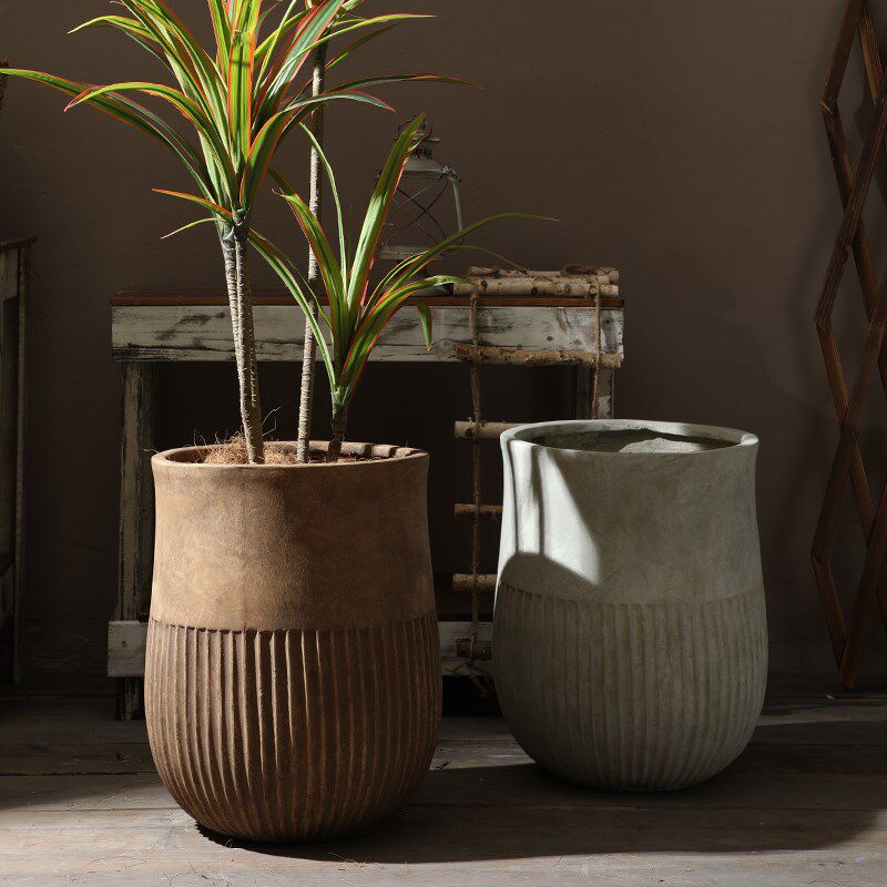 侘寂风加厚镁泥特大号花盆仿水泥做旧客厅绿植柠檬果树落地大花器