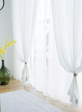 白色窗纱透光不透人纯色纱帘阳台飘窗客厅卧室隔断隔热窗帘半遮光