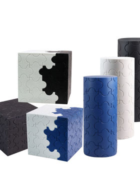 现代几何魔方正方体圆柱形摆件样板间家居书房工艺品底座配饰