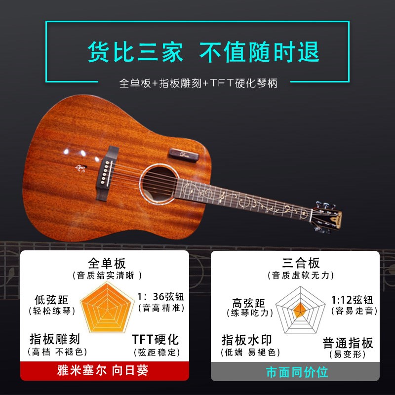 初学者全单吉他单板民谣加震电箱面单入门男女生1寸高端初学演出