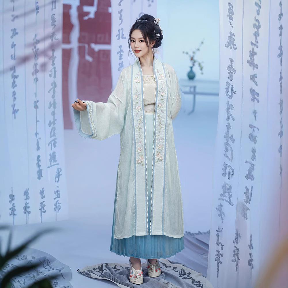 2025新款改良吊带直领对襟长衫一片式褶裙宋制汉服女套装高品质