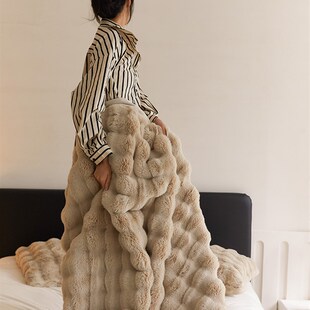 韩式冬季皮草毯加厚加绒盖毯保暖毯兔毛绒办公沙发毯毛毯子休闲毯