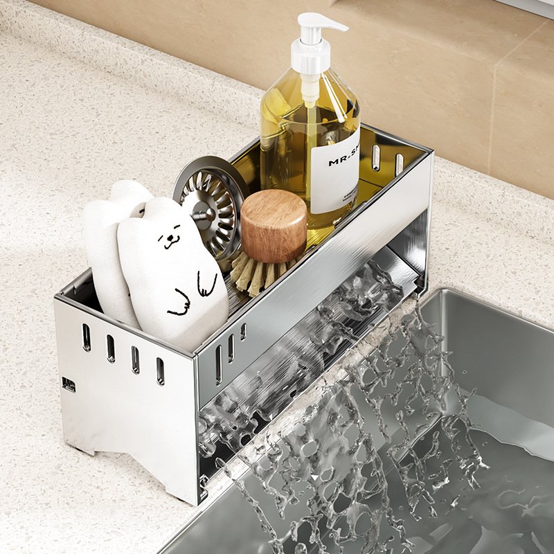 厨房沥水架沥水池置物架洗洁精海绵抹布置物架钢丝球洗碗池收纳架