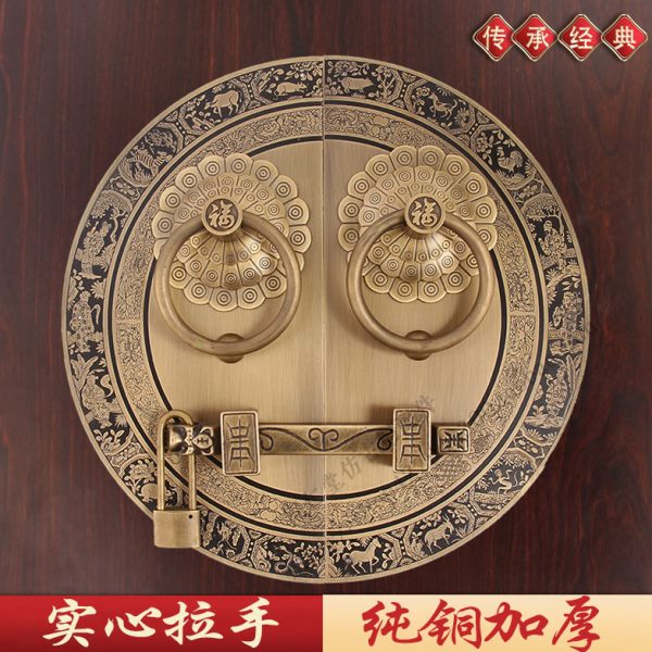 加厚中式复古木门插销门锁铜把手仿古纯铜别墅大门铜拉手铜门环