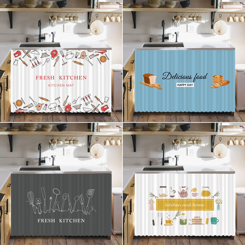 免打孔遮挡帘橱柜门帘布帘台柜子帘子厨房帘防尘遮丑柜帘魔术贴