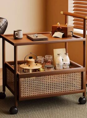 可移动沙发边几客厅家用茶几中古风小推车非实木卧室床头置物架子