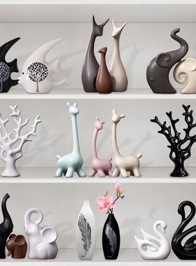 北欧陶瓷摆件电视柜酒柜家居饰品创意鹿工艺品乔迁礼品
