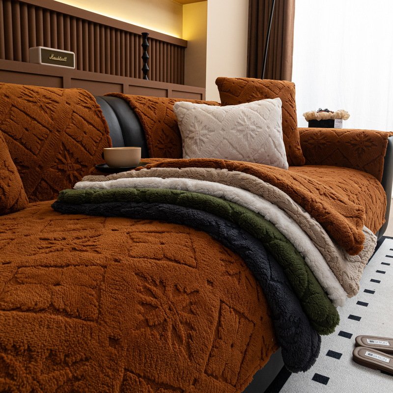 复古高级感直排沙发垫秋冬款毛绒皮沙发专用坐垫固定防滑套罩盖布