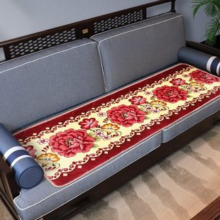 加厚防滑红木质坐垫四季 实木沙发垫大尺寸毛绒冬款 通用长椅皮座垫