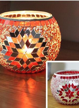 2018新款欧式马赛克玻璃烛台繁花系列5色可选