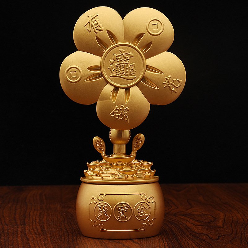 沙金有钱花元宝聚宝盆五福临门财源进风车转转招财摆件金属工艺品