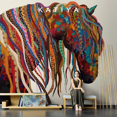 Katiya美式油画 画手绘覆古马墙布定制壁画 画电视背景墙客厅艺术