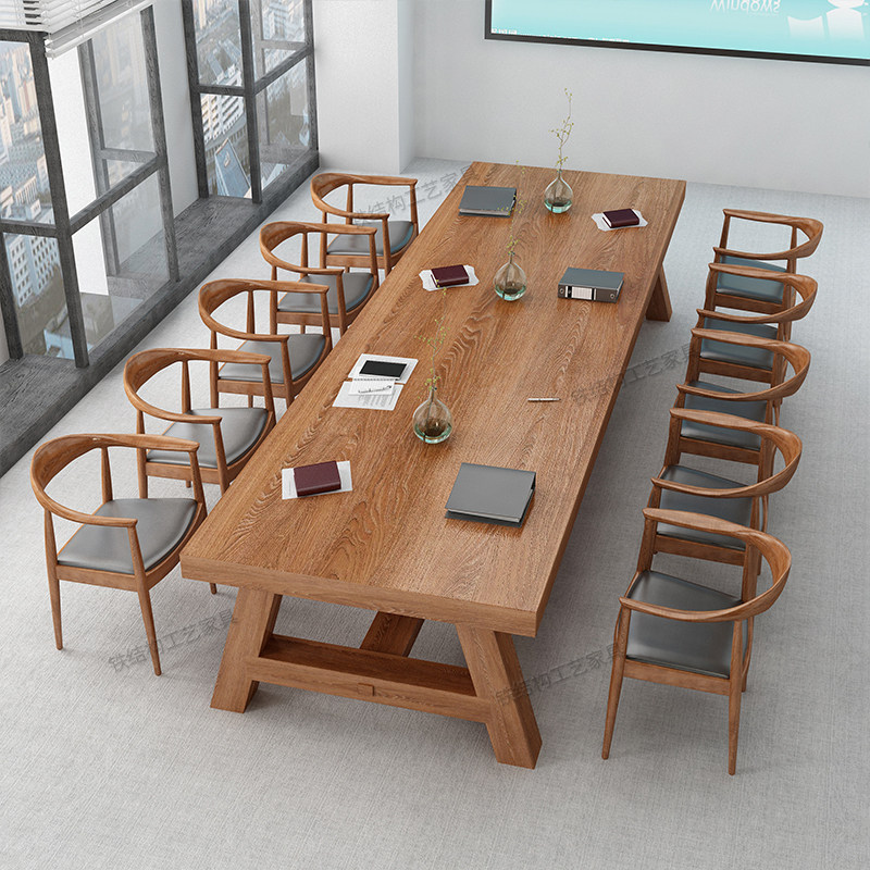 大型会议桌椅现代长桌全实木长方形办公桌工业风洽谈桌子,商业/办公家具,会议桌,淘宝优惠券,粉丝福利购,淘宝优惠卷