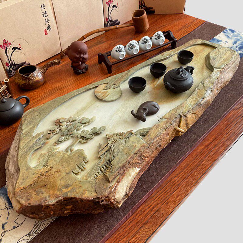 整块天然石材石头茶几茶盘端砚石茶台玉石石盘端石