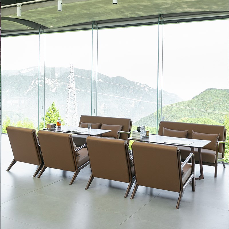 连锁奶茶店桌椅咖啡店馆休闲区实木沙发咖啡厅椅子阅读区卡座