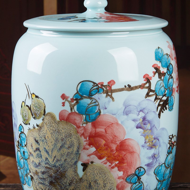 手绘陶瓷米缸米桶带盖防潮防虫储物罐面粉缸大号20斤30斤50斤家用