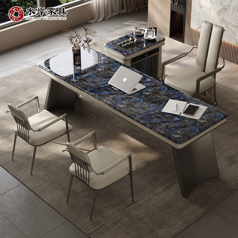 轻奢超晶石茶桌椅组合办公接待干泡台大户型现代简约茶室移动茶车
