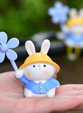 可爱小兔电动车摆件车载骑行风车电瓶自行车公仔摩托车装饰小配件