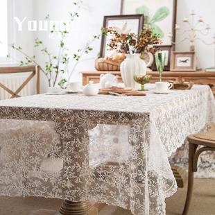 法式复古网红ins长桌布白色绣花绣花圆桌布电视床头柜台布