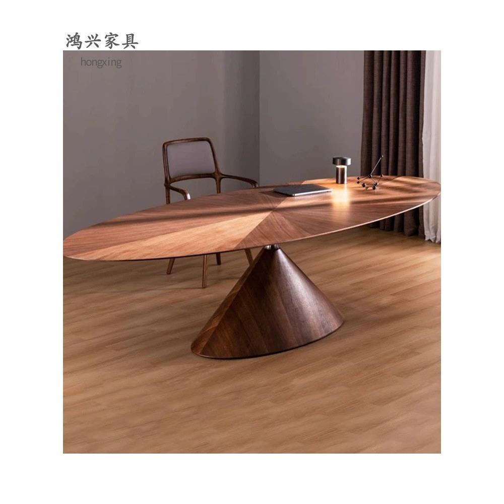 飞碟餐桌北美黑胡桃木 意大利设计师实木极简大平层多功能桌子 可