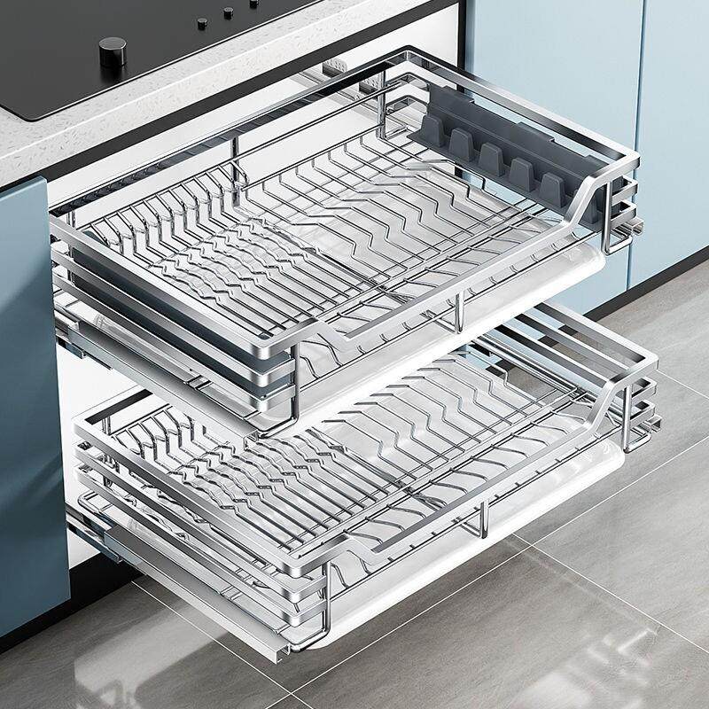 04不锈钢拉篮整体橱柜内抽屉收纳盒式厨房拉篮碗篮碗碟架双层,家装主材,拉篮,淘宝优惠券,粉丝福利购,淘宝优惠卷