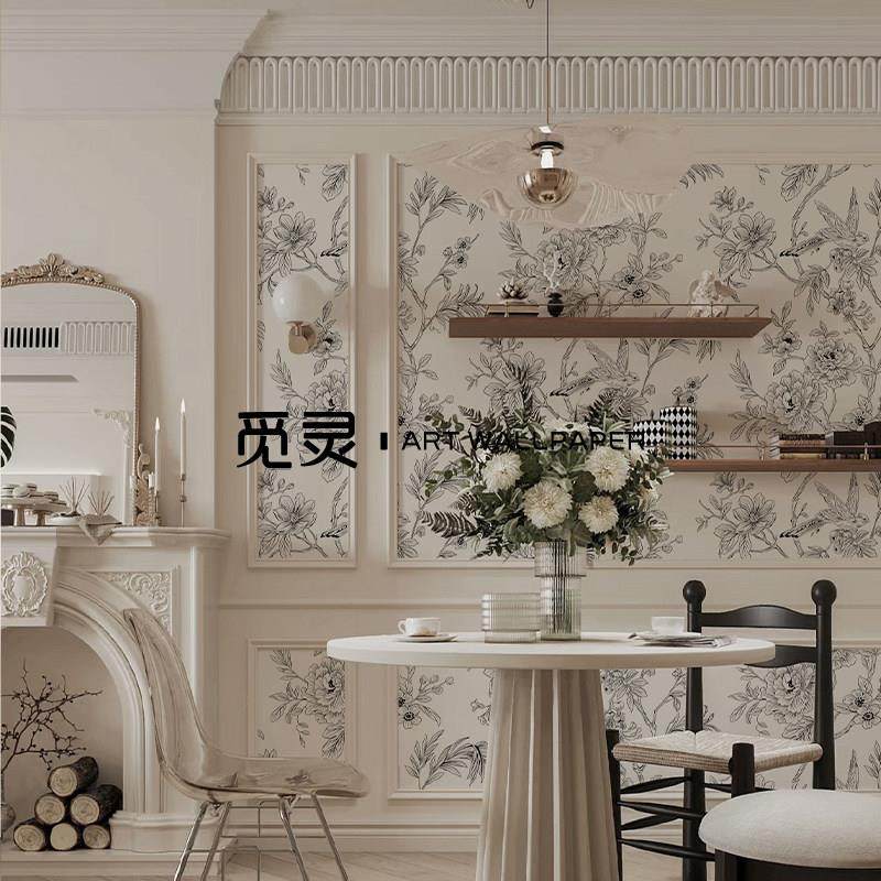 法式花鸟壁纸电视沙发背景墙墙纸卧室客厅玄关无纺布无缝定制壁画,家装主材,定制壁画,淘宝优惠券,粉丝福利购,淘宝优惠卷