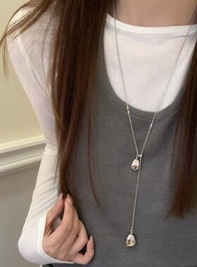 韩系ins冷淡风水滴吊坠抽拉项炼女轻奢高级感长款颈炼配饰毛衣炼