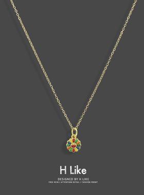 金色向日葵钛钢项炼女小众设计高级感百搭锁骨炼时尚气质吊坠轻奢