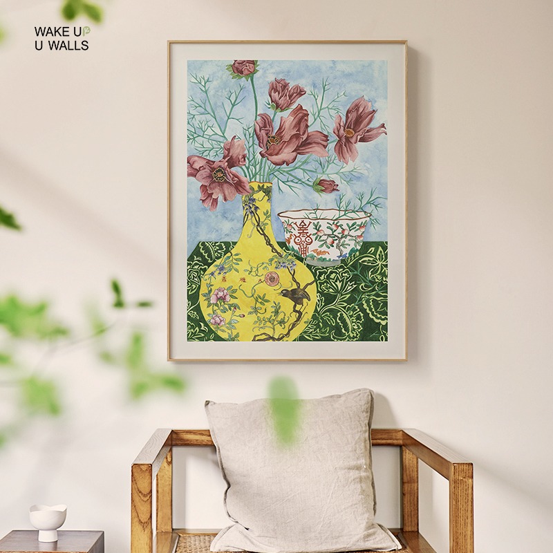 墙蛙新中式客厅装饰画瓶中花艺术青花瓷卧室床头沙发背景墙面挂画图片