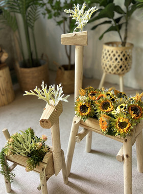 实木小鹿花架创意多肉花盆幼儿园植物角布置店面橱窗装饰摆件室内