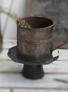 复古花边做旧铁艺托盘摆花ins风高脚托盘果盘家居客厅装饰怀旧品