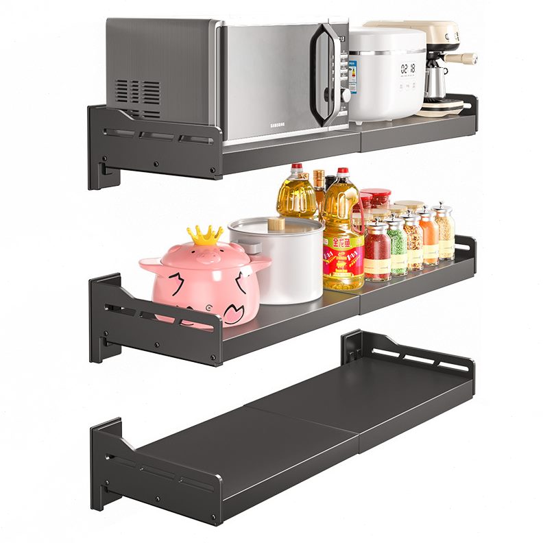 可伸缩挂墙上不锈钢微波炉置物架  免打孔壁挂式烤箱厨房收纳挂架