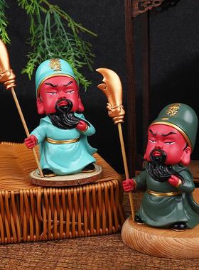 新款Q版关公汽车摆件客厅玄关桌面小摆件树脂工艺品配饰直供