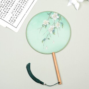 团扇古风扇子儿童夏季 半透舞蹈扇专用古典舞圆扇女汉服长柄宫廷扇