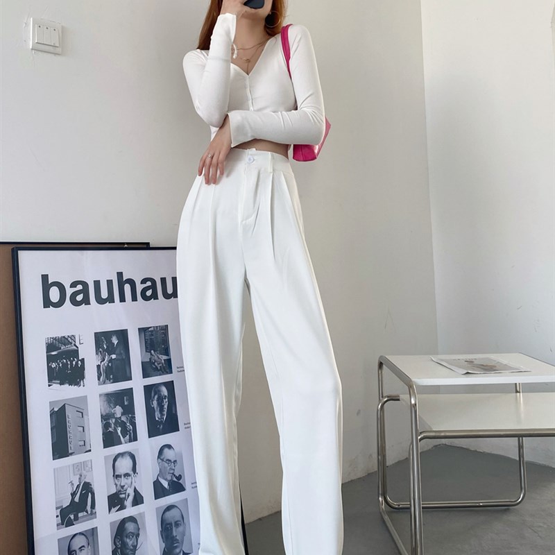 加长阔腿直筒西装裤女高个子宽松显瘦高腰褶皱垂感休闲拖地裤薄夏