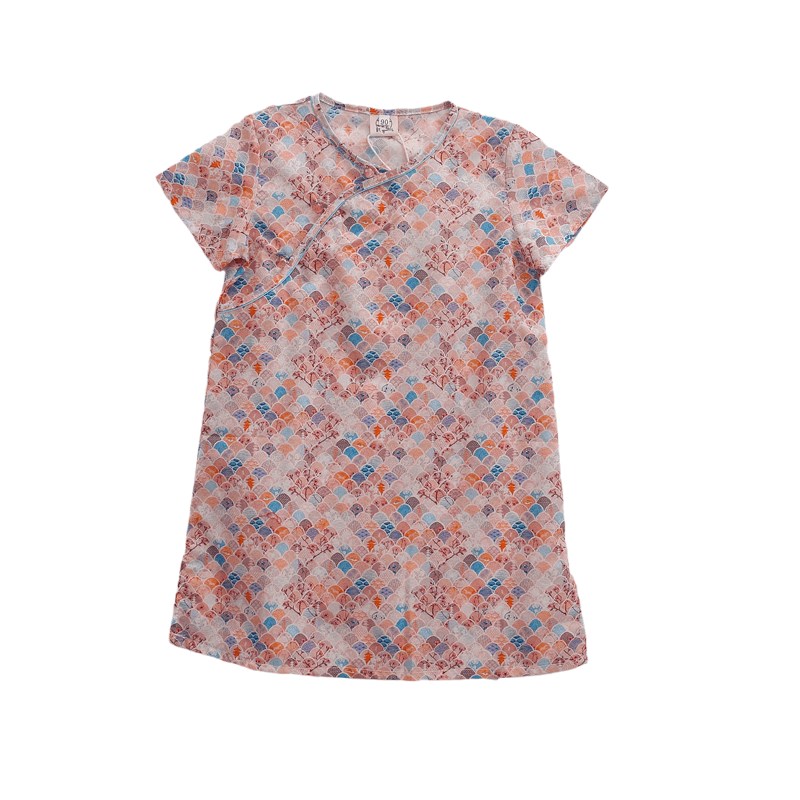 女童轻薄款纯棉汉服小女孩复古连衣裙儿童碎花旗袍圆领唐装夏款