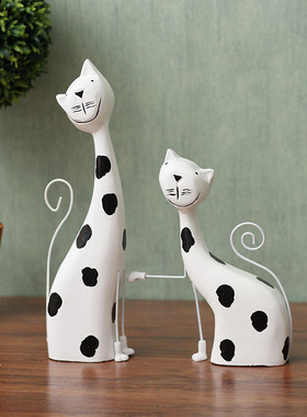 北欧彩绘木质小猫创意情侣猫咪客厅酒柜摆件家居装饰工艺礼品摆设