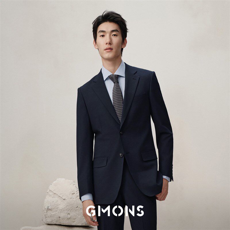 吉约蒙西装套装男零染高级复古蓝色休闲商务正装抗皱耐磨西服外套