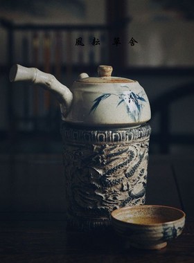 仿古中国风毛笔笔筒工艺品浮雕青龙创意书房装饰摆设摆件壶承花盆