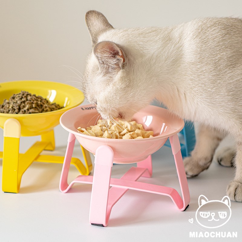 喵川铺子韩国BD猫碗陶瓷平替铁架高脚防打翻网红飞碟碗猫食盆