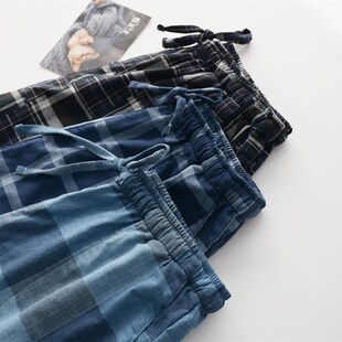 男士 夏季 纯棉纱布双层薄款 珠家美绪 沙滩短裤 格子睡裤 家居裤 日式