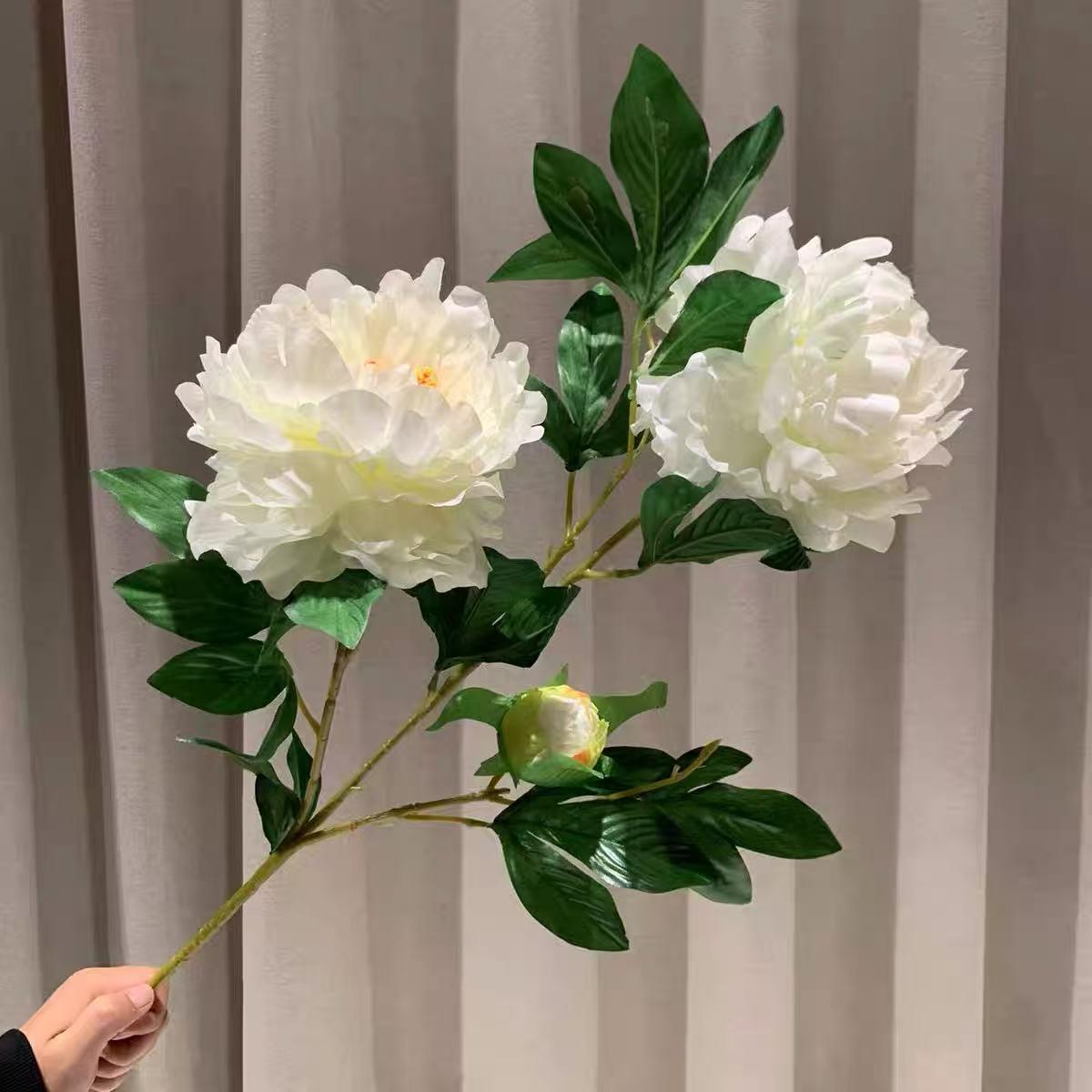 高端仿真大牡丹绢花装饰花假花客厅婚房婚庆落地三头富贵牡丹